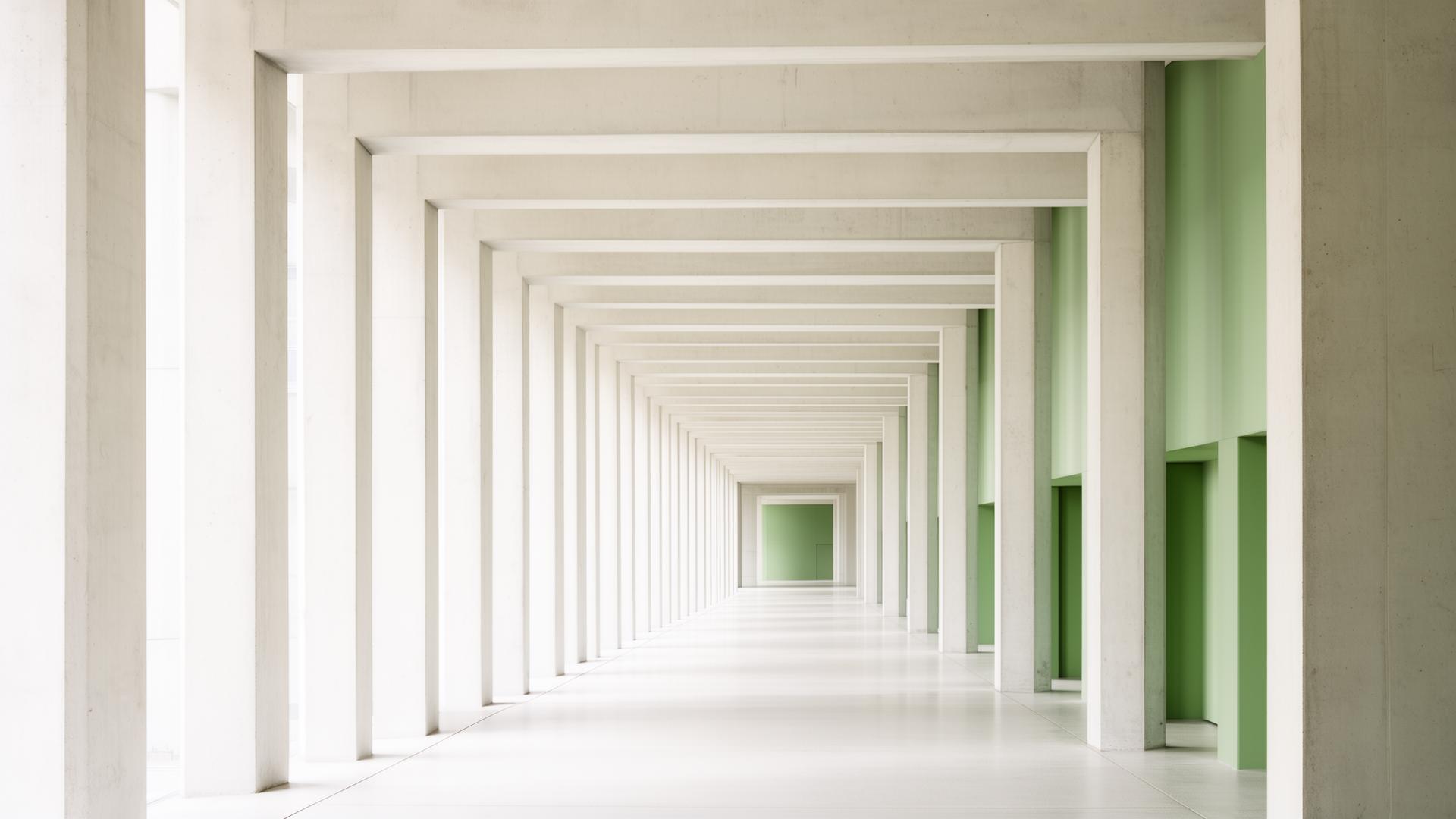 Repeating architectural colonnade — rhythm, consistency and structural system.